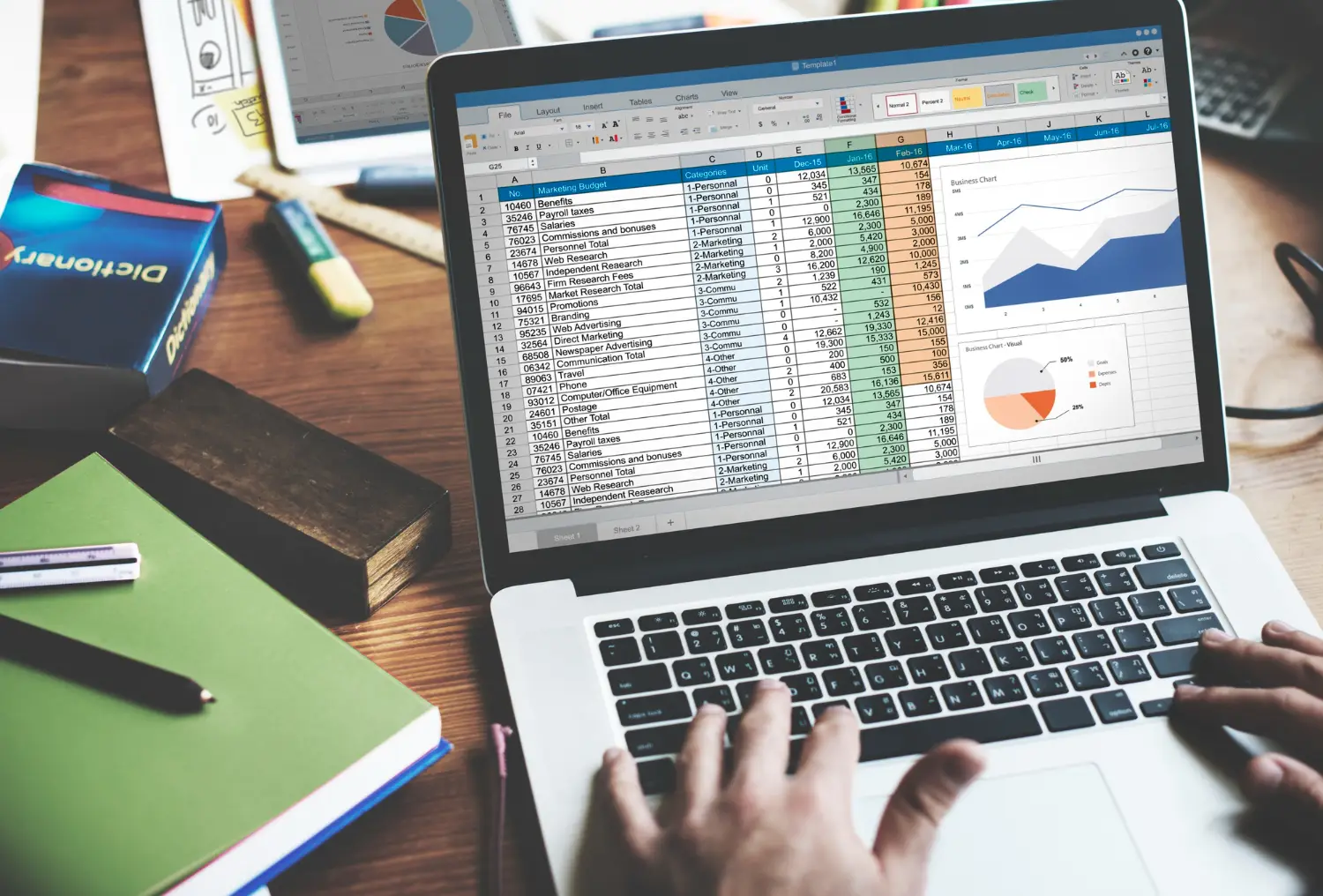 Laptop showing work records and spreadsheet for ACCA practical experience 